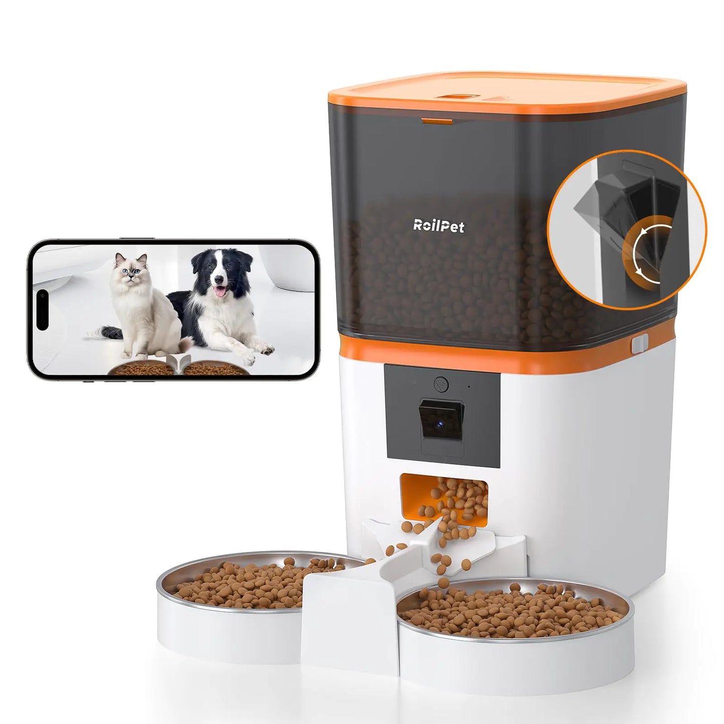 Smart Dual-Pet Feeder with HD Camera | 6L Capacity | 5G/2.4G Wi-Fi | 1080P Night Vision, 2-Way Audio & Anti-Jam Alerts